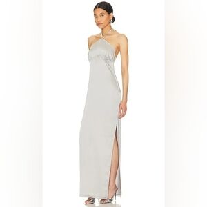 OW Collection Saga Satin Maxi Dress In Silver Light Size 12